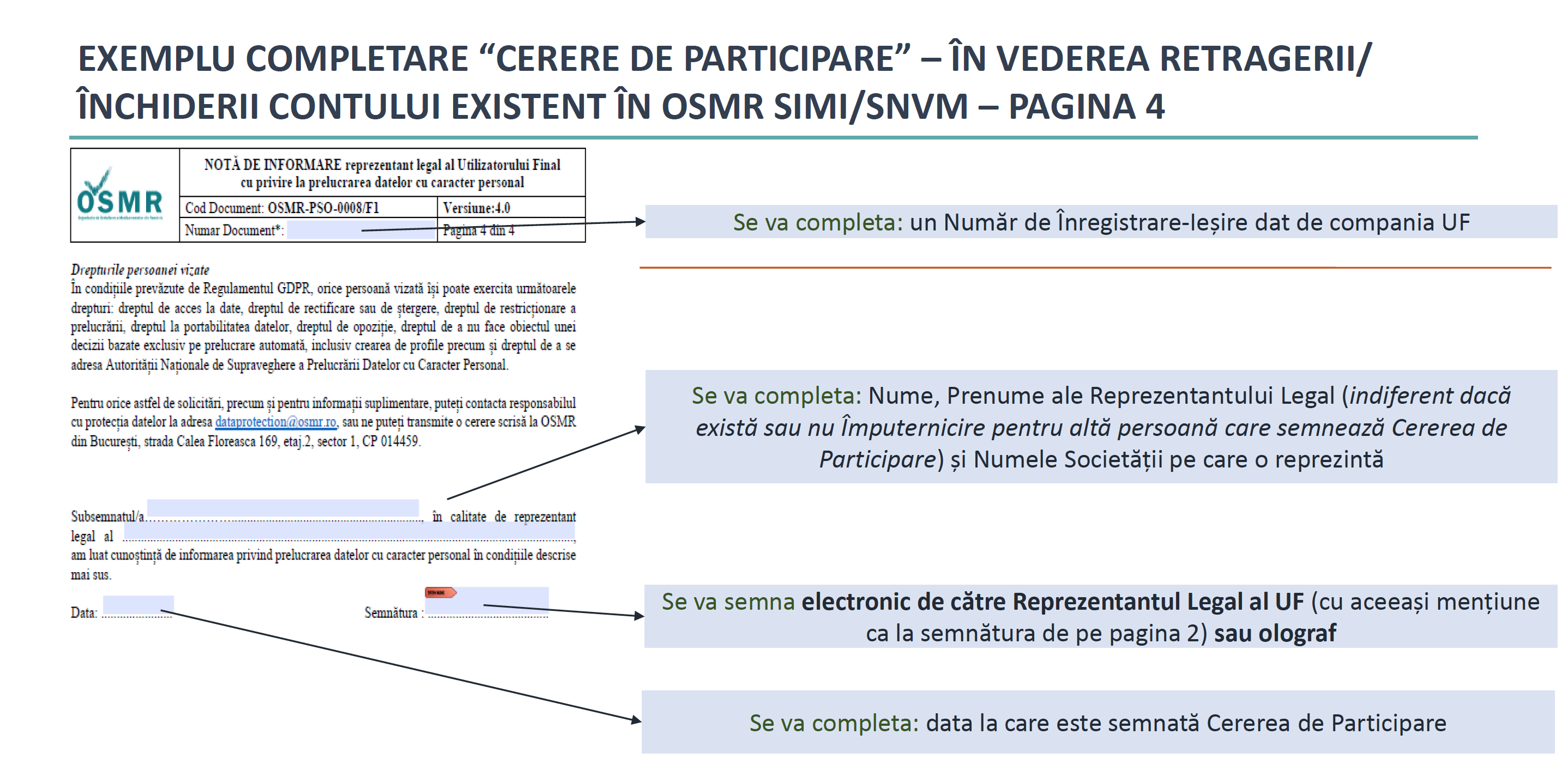 Exemple completare documente: înscriere / închidere cont 8 - Retragerea din OSRM 0 Retragerea din OSRM 0