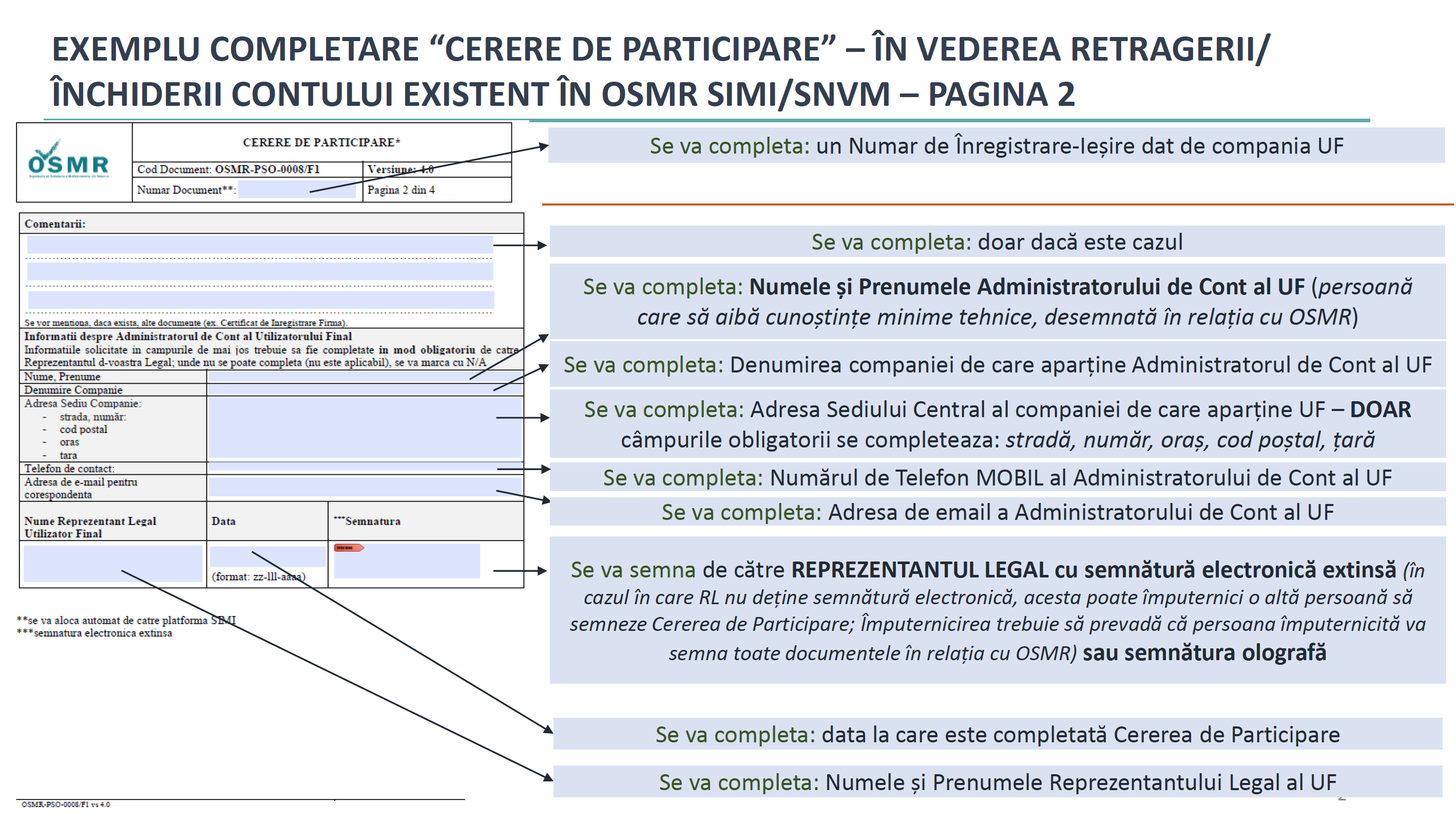 Exemple completare documente: înscriere / închidere cont 7 - Retragerea din OSRM 2 Retragerea din OSRM 2